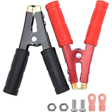povtii Lot de 2 pinces crocodiles isolées très résistantes, pinces crocodiles pour chargeur de batterie de voiture, bateaux, accessoires de voiture universels 1000 A (1/5)