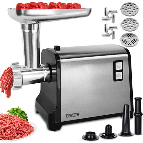 Multifunctional Electric Meat Grinder with Sausage Stuffer, Professional Meat Grinder with 3 Grinding Plates, Sausage Attachment, Stainless Steel, Silver (1/5)