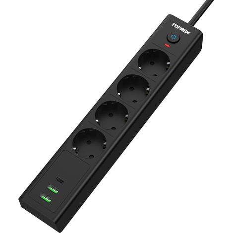Multiprise USB 4 Prises avec 2 Ports USB Chargeur de Voyage Multiprises Electrique avec Cable 2m pour Smartphone, Maison, Bureau-Noir (1/4)