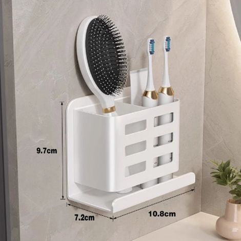 Étagères de salle de bain (blanches) : rangement multifonctionnel pour lavabo, tube de rangement pour brosse à dents et rasoir, support mural pour accessoires de salle de bain. (1/5)