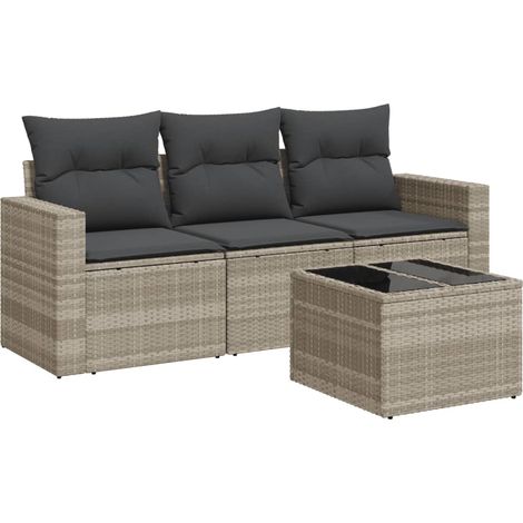 Set Divano da Giardino 4 pz Salotto da Giardino con Cuscini Grigio Chiaro Polyrattan (1/5)