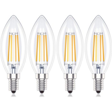 Ampoules LED E14 à intensité variable, 4 W C35 SES petites ampoules à vis, blanc chaud 2700 K, lot de 4 [Classe énergétique A+] (1/5)