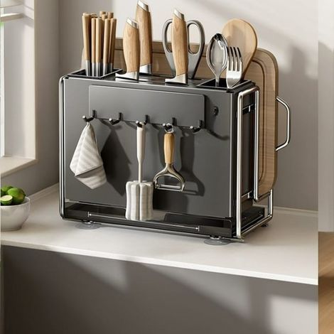 Küchenmesserablage, multifunktionaler Küchenorganizer, Messerhalter + Magnettafel mit Haken (1/5)