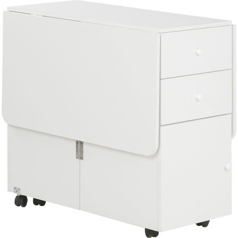 Klappbarer Küchentisch mit 2 Schubladen, Schrank mit Türen, Spanplatte, 120 x 80 x 75 cm, Weiß
