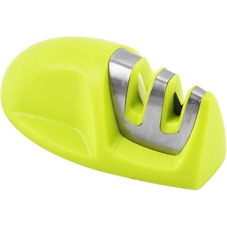 Afilador de cocina (verde) Afilador de mano profesional 2 en 1 para cuchillos de acero inoxidable y cerámica de todos los tamaños, base negra antideslizante (1/4)