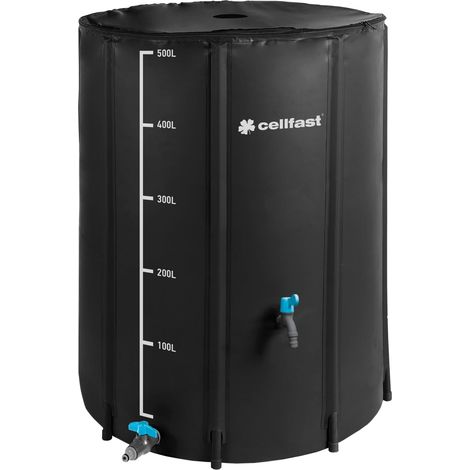 CELLFAST RÉSERVOIR PLUIE 500 L - PLIABLE AVEC ROBINET ET VALVE - FERMETURE ÉCLAIR - HAUTEUR 100 CM - Ø80 CM 52-551