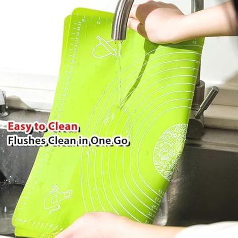 Tapis de pâtisserie en silicone vert avec spatule et pinceau, tapis antiadhésif gradué, plaque de cuisson en silicone 40 x 30 cm, accessoire de four pour pâtisserie et biscuits. (1/3)