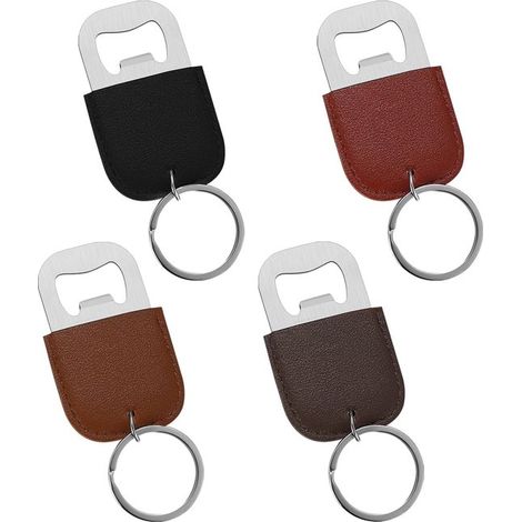 Abrebotellas de cerveza, Abrebotellas llavero de cuero sintético, Abrebotellas de acero inoxidable, vacaciones y celebraciones (4 unidades) (1/5)