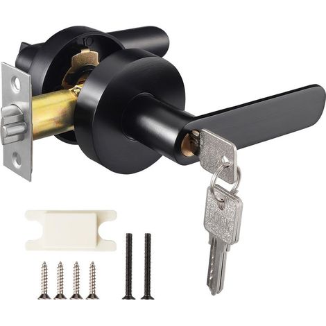 Poignée de porte à levier avec serrure et clé, ensemble de poignées de porte d'entrée, poignée de porte extérieure, serrure avant pour chambre/salle de bain/bureau/lieu de travail (noir) (1/5)