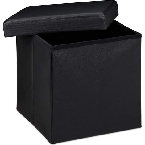 Taburete otomano banco plegable mueble de almacenaje sintético estable 38 cm negro 1300028063