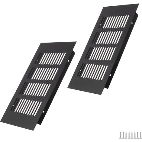 Grille De Ventilation - Lot De 2 - Aluminium - Noir - 200x100 Mm - Pour Placard Et Porte (1/5)