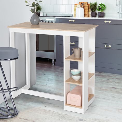 Mesa de bar BARTH para 2 a 4 personas, calada, tablero de madera blanca y aspecto de haya