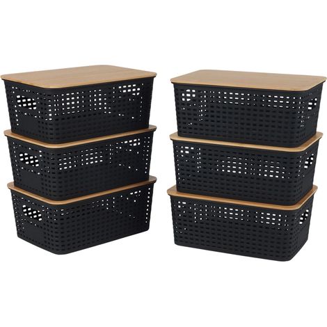 Stapelbare Aufbewahrungsboxen mit Bambusdeckeln - 3er-Set