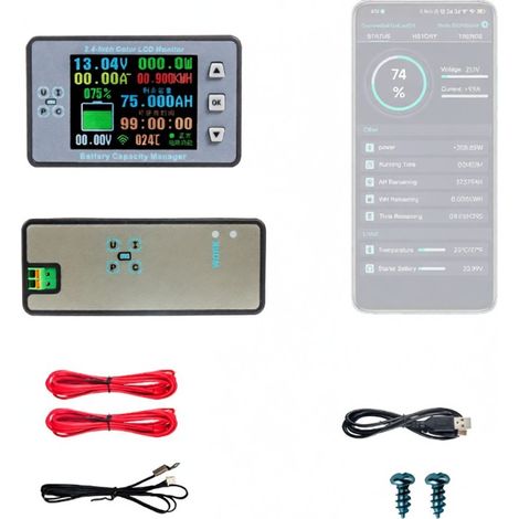 Multimètre sans fil Bluetooth 2,4 pouces : voltmètre, ampèremètre, coulomètre, détecteur de puissance de batterie, testeur de capacité de batterie, surveillance de batterie en temps réel (1/5)