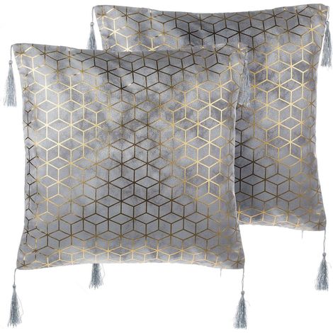 Dekokissen 2er Set CAMELLIA 45 x 45 cm Grau Geometrisches Muster