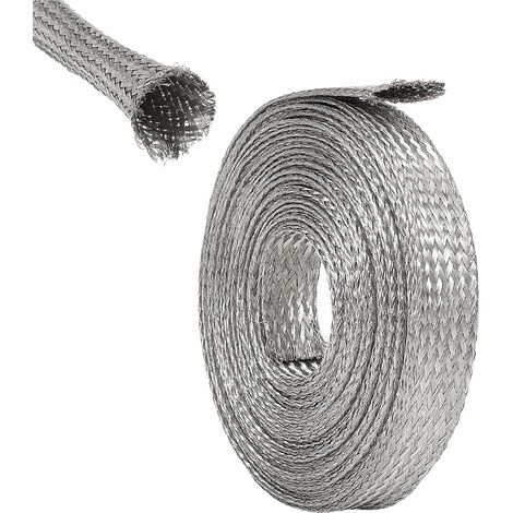 Manchon Tressé Large de 5m 16mm Câble en Acier Inoxydable Gain de Blindage Manchon Tressé Sangle de Mise à la Terre Protection Maille Métal Plate Flexible Extensible Ruban de Câble (1/5)