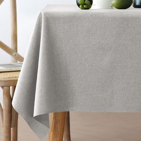 Nappe - 120120 CM - Coton et lin - Nappe lavable - Nappe de table - Gris clair - Anti-salissures - Imperméable - Nappes de salle à manger - Carrée - Pour décoration de table - Convient pour salle à ma (1/5)