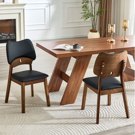 2er-Set Esszimmerstühle Schwarz mit Schmetterlingslehne, aus Rubberwood und gepolstertem Sitz,51x43x87.5cm (1/5)