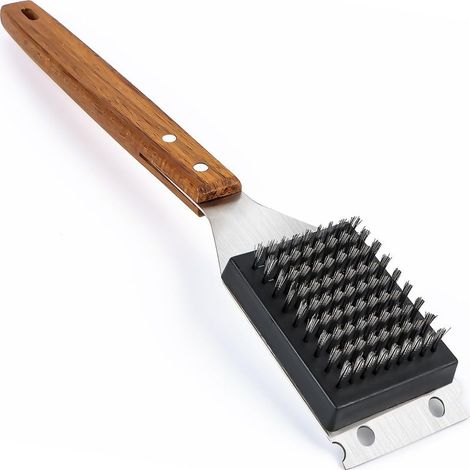 Brosse Barbecue, 2 en1 Brosse de Nettoyage de Barbecue, Grand Manche en Bois BBQ Brosse de Nettoyage, Brosse pour Gril Brosse Grille Barbecue pour Gril à Charbon, Barbecue électrique (1/5)
