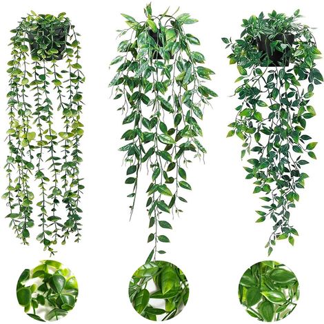 Plantes Artificielles Tombantes avec Pots, Lot de 3 Pièces (1/4)