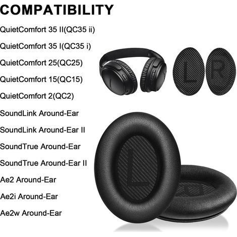 Coussinets pour Bose QuietComfort 35 & QC 35 II, Coussinets de Remplacement avec Cuir Souple et Mousse Acoustique pour Bose QC 35II/35/15 QC2/AE2 (1/4)