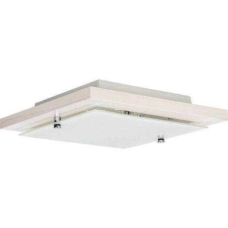 Flache Deckenlampe Holz Glas 30 cm quadratisch E27 Deckenleuchte Wohnzimmer Flur