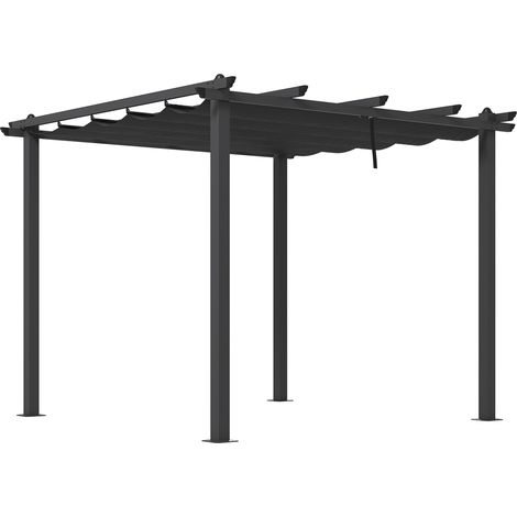 3 x 3m Aluminium Pergola, with Retractable Roof - Dark Grey (1/4)