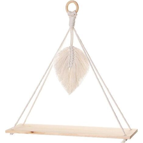 Étagère murale en macramé avec planche en bois - Décoration suspendue bohème (1/5)