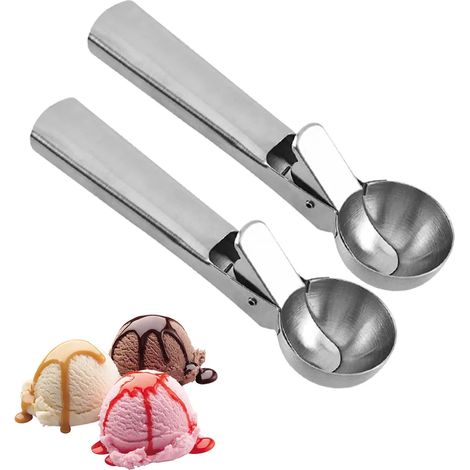 Zweiteiliges Set aus Edelstahl-Eiskugelportionierern mit Auswerfer für Joghurt und Melone, Küchenhelfer für Eiscreme und Sorbet (1/5)