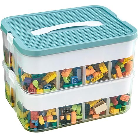 2 étages Boite Rangement Jeux Bloc de Construction Empilable Enfant Jouets Organiseur pour Briques Bac de rangement avec plaque de construction (1/5)