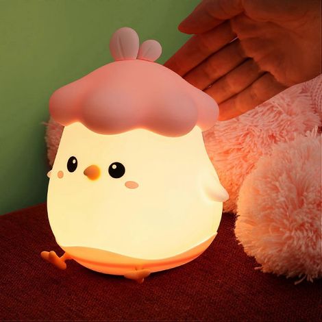 Veilleuse mignonne rechargeable en à intensité variable avec minuterie lumière bébé contrôlable pour chambre d'enfant Silicone Rose (1/5)