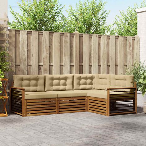 Outdoor-Sofagarnitur mit Kissen 4 pcs Natur und Beige
