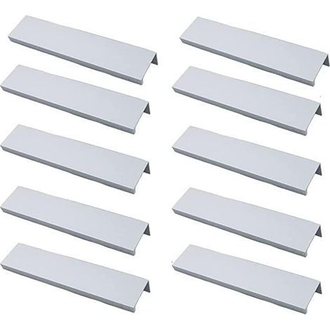 Lot de 10 Poignée Profil Poignée de Meuble Cuisine - Poignée Invisible Poignee de Meuble Brossé Poignée Meuble argent en Alliage d'Aluminium Entraxe 96mm (1/5)