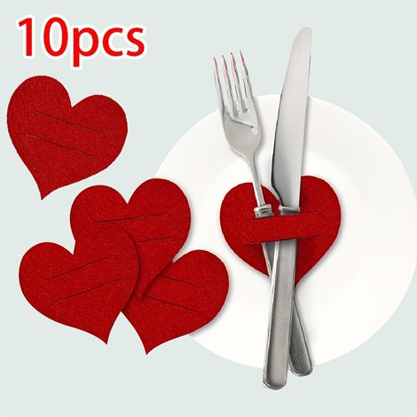 Set di 10 decorazioni per feste, set di posate in feltro a forma di cuore, decorazioni per la tavola, decorazioni per San Valentino. (1/2)
