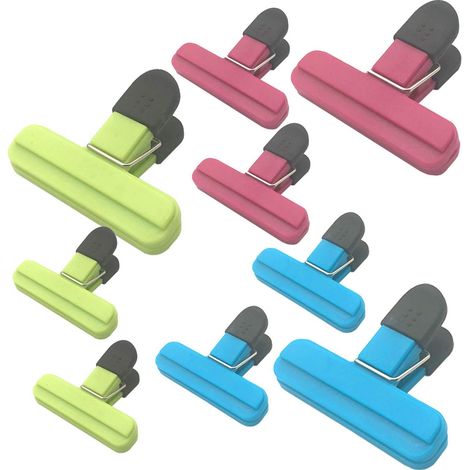 Juego de 9 pinzas para bolsas, de plástico resistente, de tamaños surtidos, para uso en la cocina y la oficina. (1/5)