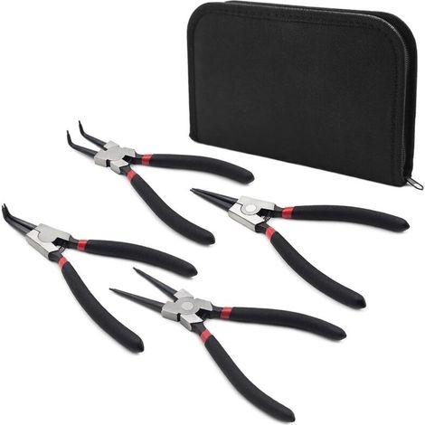 Lot de 4 pinces à circlips 150mm – Droites et courbes – Acier nickelé – Poignées antidérapantes – Étui de rangement inclus (1/5)