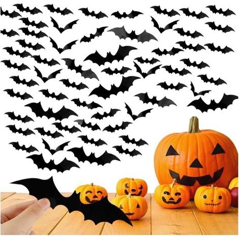 Chauve Souris Halloween, 4 Tailles Stickers Chauve Souris 3D avec Colle Forme Points,Autocollant Chauve Souris Décoration (96 PCS) (1/5)