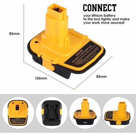 Adaptateur de batterie DM18D DCA1820 avec USB pour Dewalt 20 V/18 V (1/5)