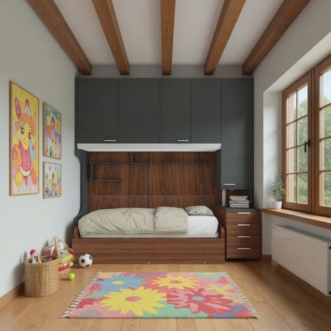 Cameretta a ponte con letto estraibile e spazio intelligente - Basalto e Noce