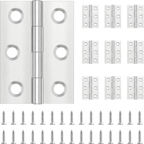 Packung mit 10 Klappscharnieren, 44 mm x 31 mm, Scharnierband aus Edelstahl, kleines Türscharnier für Türen und Fenster, Klavierscharnier mit 60 Schrauben (1/5)