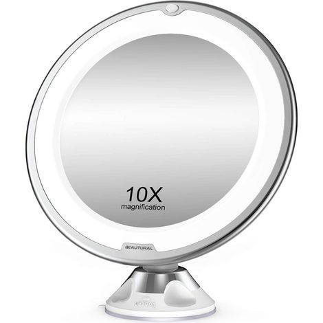 10x Magnifying Makeup Mirror with LED Lights, 1 Ball Joint, 360° Adjustable, Portable Cosmetic Mirror for Bathroom and Travel (1/5)