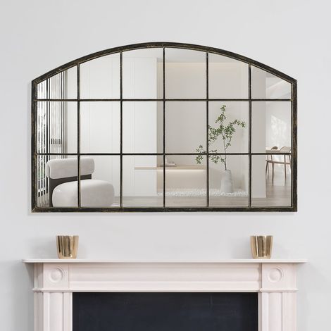 Black Horizontal Arched Window Mirror for Decoration 110cm(W) x 2cm(D) x 70.5cm(H) (1/5)