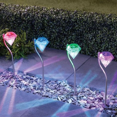 Ensemble de 4 lampes solaires, lampe solaire d'extérieur en acier inoxydable en forme de diamant à changement de couleur (1/5)