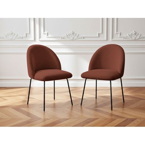 BOBOCHIC - Lot de chaises LALIE tissu velours côtelé et pieds métal noir Orange (1/5)