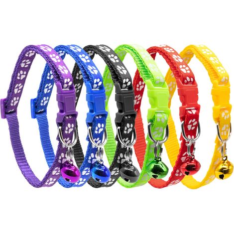 Lot de 6 colliers pour chiots – Colliers colorés et réglables avec motifs de pattes et grelots (19–32 cm) (1/5)