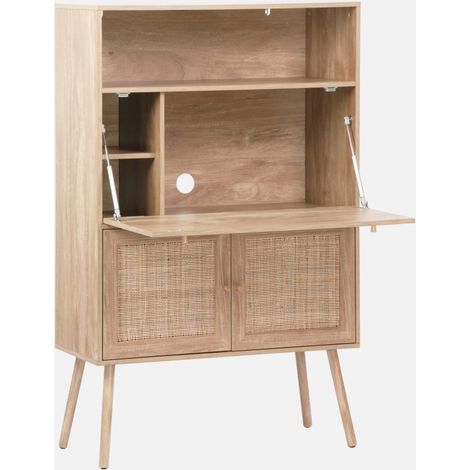 Escritorio de 2 puertas con estantes, efecto madera y caña (1/5)