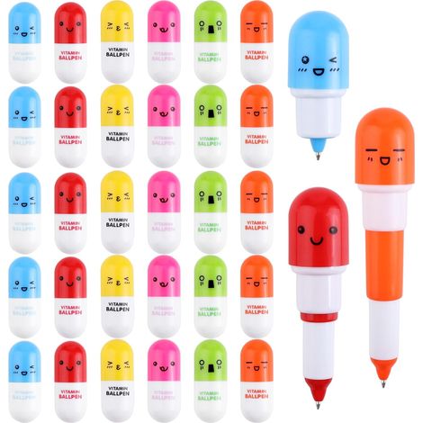 30 Pcs Stylo à bille rétractable, Mini Vitamine Pilule stylos à bille rétractables, Stylo Télescopique Pill Capsule Stylo pour Enfant Maison Ecole Etudiants Bureau Cadeau (1/5)