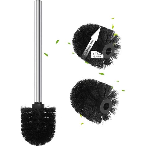 Brosse WC noire Ø 6,5 cm, 3 têtes de brosse WC de rechange, noir, diamètre 6,5 cm + 1 manche en acier inoxydable 26,5 cm, brosse WC avec manche en acier inoxydable, brosse WC pour (1/5)