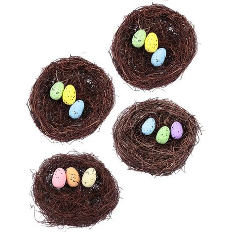 4 Ensembles nid de rotin d'oiseaux d'oiseaux artificiels mangeoire Para décoration de pâques décoration pâques nid Artificiel décoratif avec décor d' de pâques (1/5)