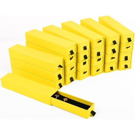 Lot de 24 boîtes cadeau de luxe doublées en velours, style tiroir, organiseur de luxe pour collier et bracelet, 21 x 4,6 x 3,6 cm (jaune) (1/5)